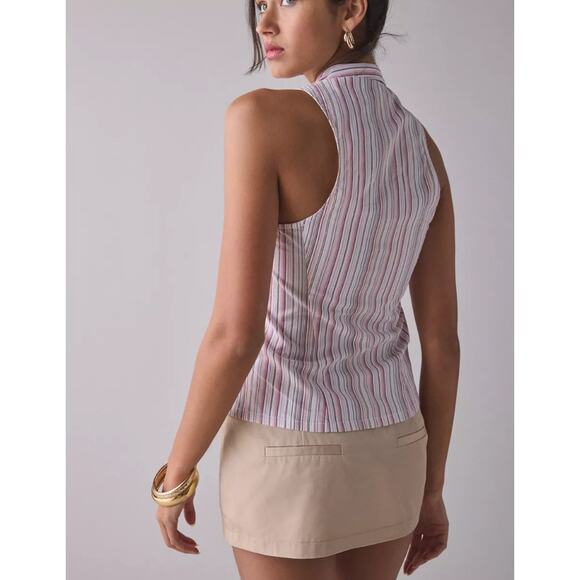 NWT Urban Outfitters Party Girl Cotton-Blend Button Down Sleeveless Shirt, Sz S - Picture 3 of 8